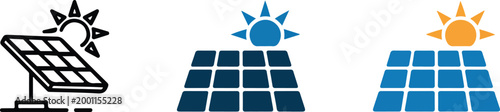 Solar panel icon set with sun for renewable energy sustainable green power resources and eco friendly environmental technology isolated on white background vector illustration
