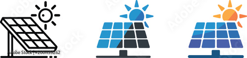 Solar panel icon set with sun for renewable energy sustainable green power resources and eco friendly environmental technology isolated on white background vector illustration