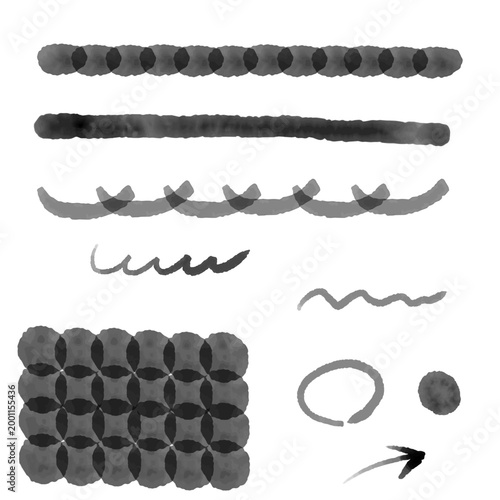 モノクロ、白黒、水彩、グレー、水彩風、テクスチャ、ストローク、ライン、線、波線、直線、ドット、水玉、サークル、パターン、背景、手書き風、手描き、ラフ、スケッチ、素材、区切り線、見出し線、シンプル、ミニマル、ビジネス、ブログ、イラスト、ベクター、手書き、かわいい、セット、白バック、線画、和、筆、和風、デザイン、アイコン