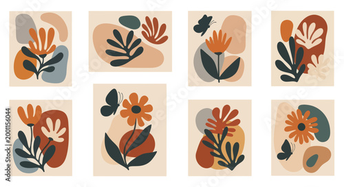 Photos Abstract Botanical Illustrations with Organic Shapes and Floral Motifs