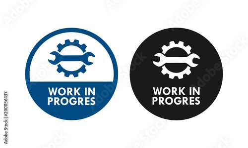 Professional work in progress logo featuring a gear and wrench icon, perfect for construction, engineering, maintenance, industrial projects, and mechanical repair service branding.