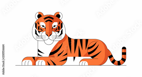 Minimalist flat vector illustration of a tiger lying down