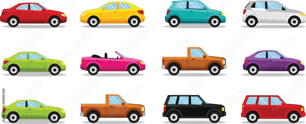 Naklejka premium Colorful set of twelve stylish mini cars Vector