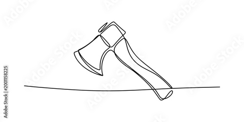 Single line drawing of an axe head with a handle, simple and modern design Vector, illustration