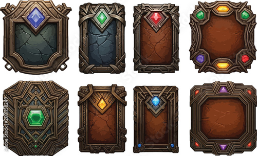 Fantasy game magic gemstone inventory icons set Vector