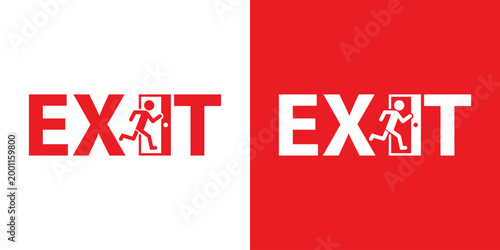 Vector illustration of an emergency exit sign. Features the text "EXIT" with a stylized human figure running through an open door. Designed for safety, evacuation, and fire exit identification.