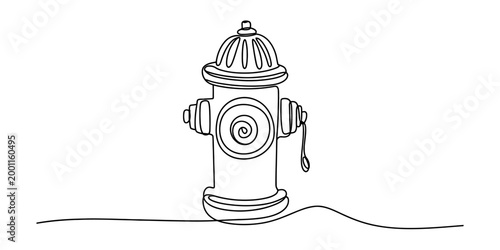 Simple line art drawing of a fire hydrant on a ground line Vector, illustration