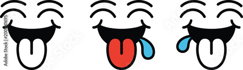 Smiling face icons with tongues sticking out showing playful emotion and happy expression set vector.