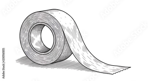 Detailed illustration of a roll of adhesive tape with a peeled end.