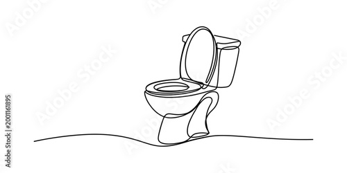 Toilet line art, simple drawing of a modern toilet with the lid up Vector, illustration