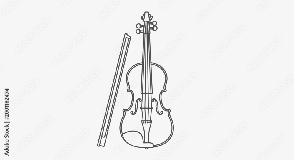 Fototapeta premium Violin and Bow Line Art Illustration.