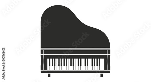 Grand Piano Illustration with Open Lid and Keys.