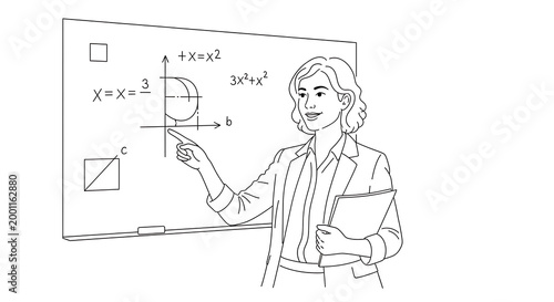 Teacher explaining math concepts on a whiteboard with diagrams and equations.