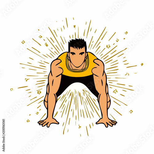 Man Doing Burpee Exercise With Explosive Energy Burst Graphic Illustration