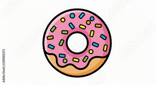 Delicious pink frosted donut with colorful sprinkles on a white background perfect treat.
