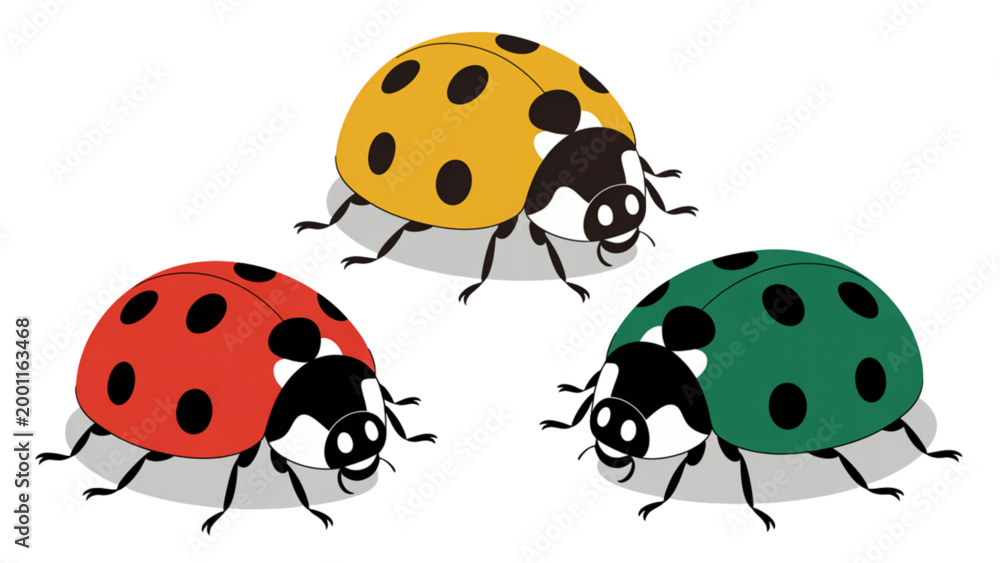 Fototapeta premium Three colorful ladybugs illustration
