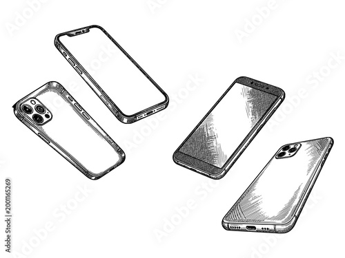 Cuadro en lienzo Smartphone Engraving Illustration Collection