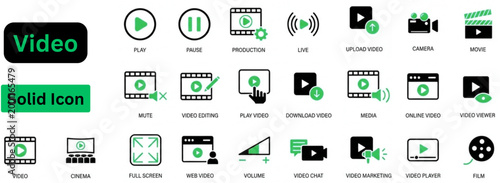 Canvas Print Solid vector of Video icon set