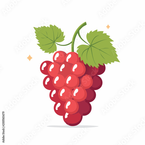 Red Grapes with Green Leaves Illustration