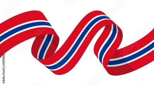 Abstract swirling ribbon graphic with red white and blue colors on white background