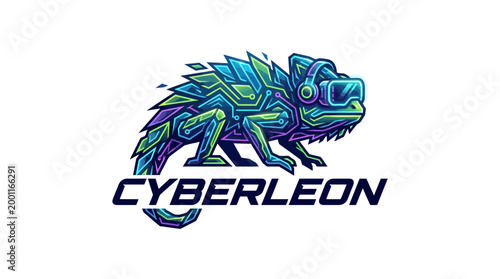 Digital chameleon with vr headset logo technology cyber future and design element