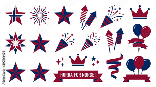 Festive vector graphics stars fireworks and patriotic elements on white