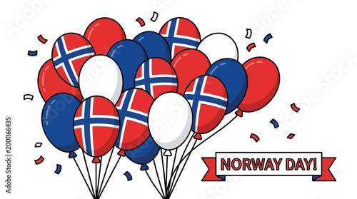 Festive balloons displaying norwegian flags against white background for celebrations
