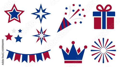 Festive vector icons collection stars gifts firecrackers and festive elements