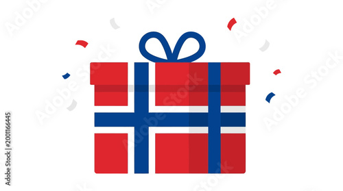 Gift box decorated with a blue cross design isolated on white background