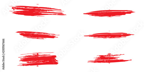Straight abstract red ink vector lines pack. Bloody color long and round hand-drawn brushstroke text highlights modern abstract design