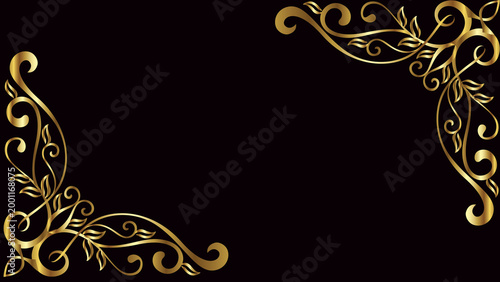 Bilde på lerret Elegant golden floral ornamental corners on black background for design elements
