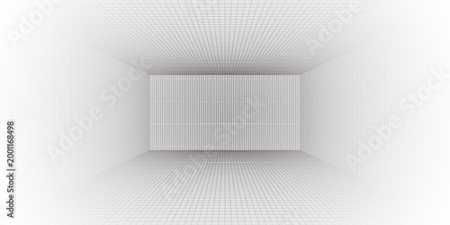 Room projection grid in futuristic 3d style. Outline futuristic grid background, room projection. Wireframe grid template in perspective view