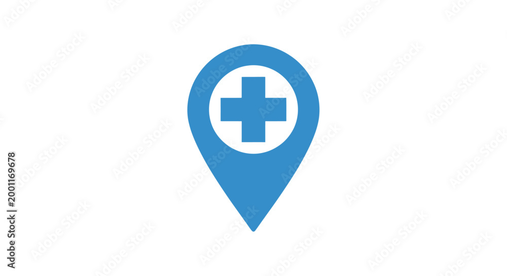 Fototapeta premium Blue Medical Location Pin Icon Symbol.