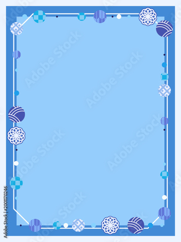 青色のレトロかわいい和風フレーム・装飾素材