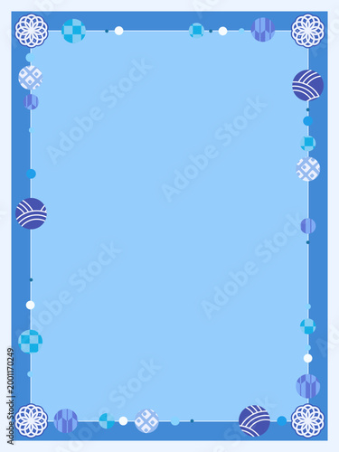 青色のレトロかわいい和風フレーム・装飾素材