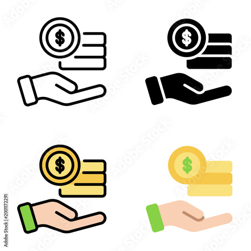 Monetary value icon collection of various styles for design branding, print and digital media