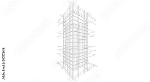 Minimalist architectural sketch of a modern building structure showcasing geometric precision and clean lines on a white background