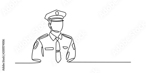 Continuous line drawing of a police officer in uniform Vector, illustration