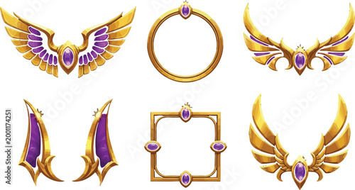 Fantasy golden and purple winged armor designs Vector