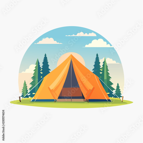 キャンプ用テントのシンプルでフラットなベクターイラスト