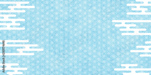 Light Blue Japanese Style Background with Traditional Cloud Motifs