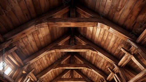 A photo of detailed wooden beams in a ceiling design