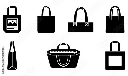 collection of various black handbag silhouettes for design and illustration purposes
