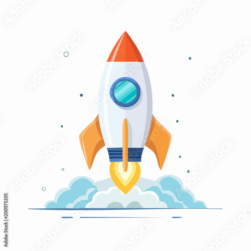打ち上がるロケットのシンプルでフラットなベクターイラスト