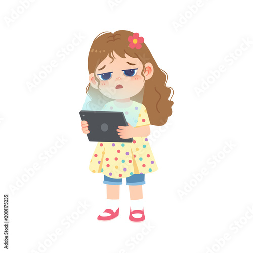 girl feeling exhausted while staring at tablet screen during late-night usage
