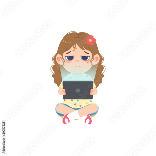 girl feeling exhausted while staring at tablet screen during late-night usage