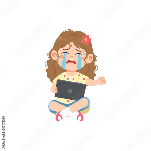 girl crying while holding tablet after losing game