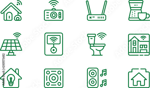 Forest green smart home automation and internet of line set for digital interface