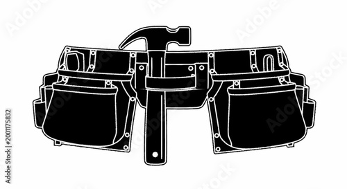 Black tool belt with hammer.