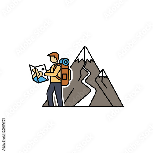Man with backpack and hiking map.
